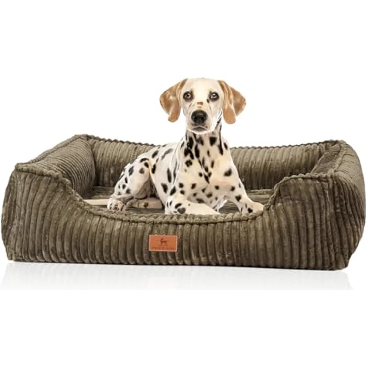 Knuffelwuff Orthopädisches Hundebett Breitcord Sedona XL 105 x 75cm Khaki, Abnehmbarer und waschbarer Bezug, für große, mittelgroße und kleine Hunde, rutschfester Unterboden – Bild 1