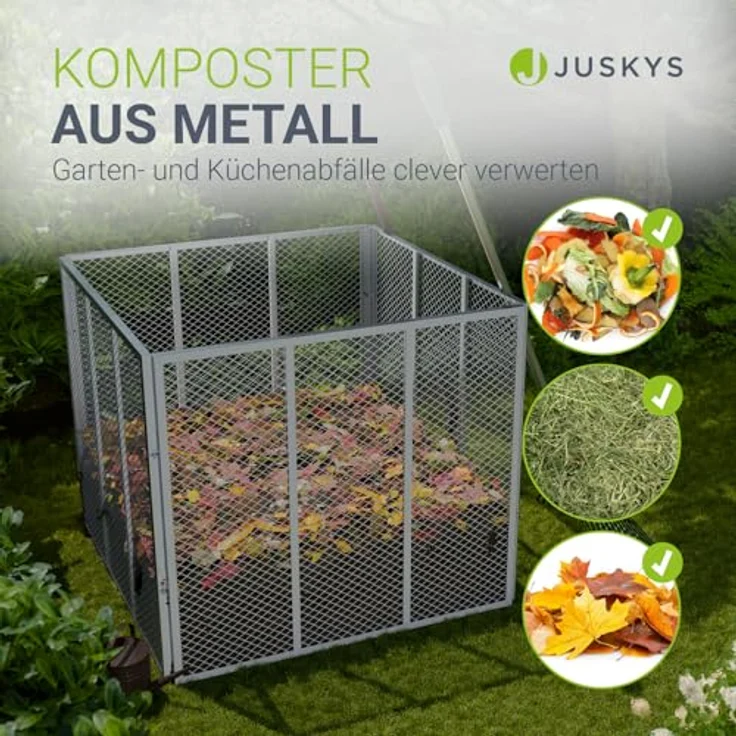 Juskys Metall Komposter 450 L, verzinkter und pulverbeschichteter Stahl mit optimaler Belüftung durch Gitterrahmen, wetterfest – Silber – Bild 2
