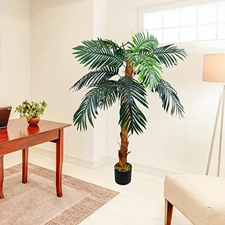 Decovego Künstliche Palme groß Kunstpalme Kunstpflanze Palme künstlich wie echt Plastikpflanze Balkon Königspalme Kokospalme Deko 140 cm hoch – Bild 4