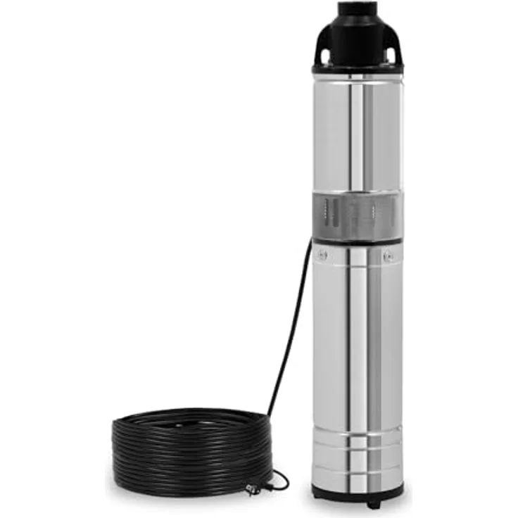 EBERTH 4" Tiefbrunnenpumpe, elektrische Brunnenpumpe aus rostfreiem Edelstahl, 750W, 15m Kabel, IPX8 Schutz, max. 15m Arbeitstiefe – Bild 1