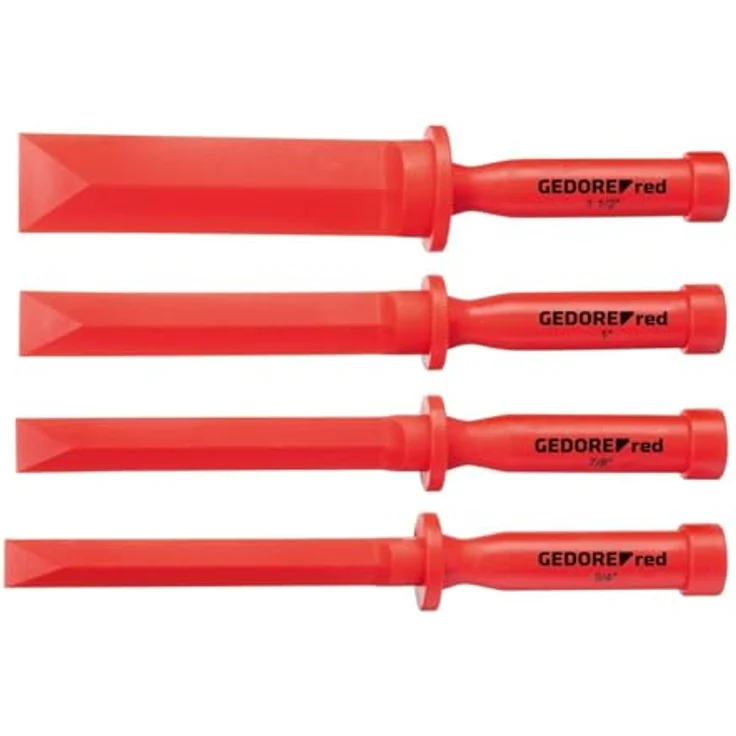 Gedore Red R91901004, 4-teiliges Schonmeisselsatz in rot, ergonomischer Griff, flexible Meisselklingen, Schlagkappe – Bild 1
