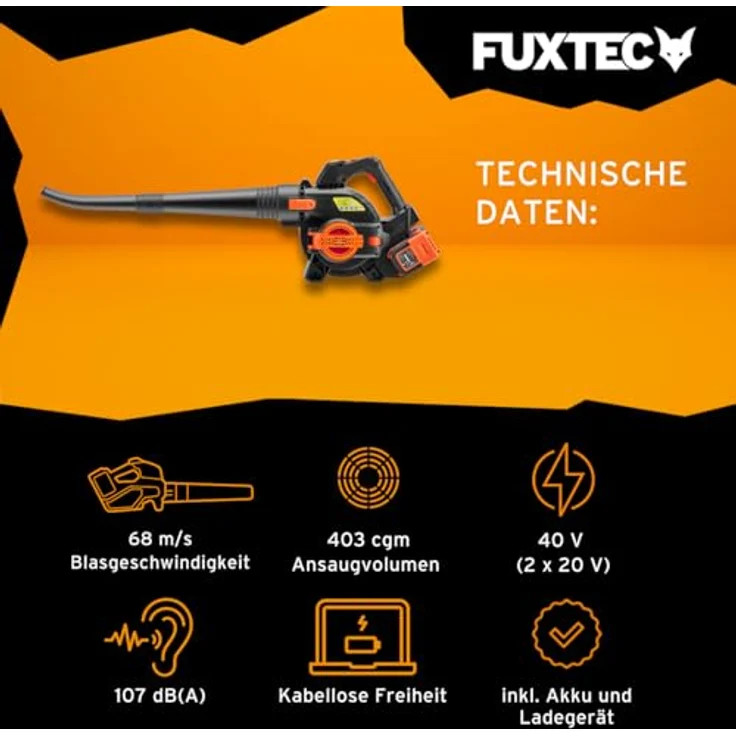 FUXTEC Akku-Laubbläser FX-E2LBSSET, 40 Volt 2-in-1 Set mit Saugleistung von 685,1 m³/h – Bild 3