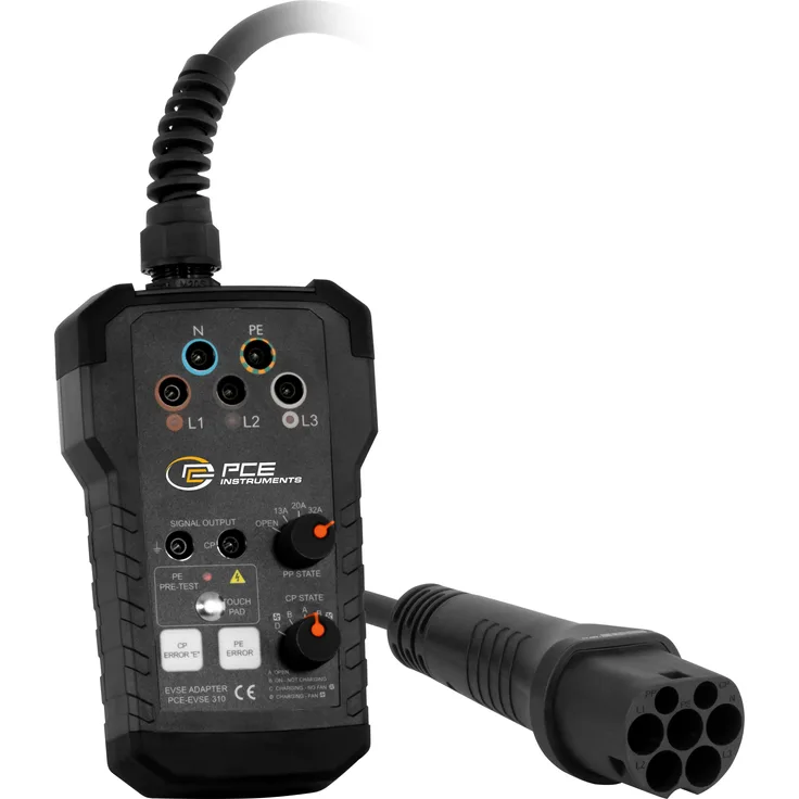 PCE Instruments Spannungsprüfer PCE-EVSE 310 Messanschlussadapter für Wallboxen, mit LED Spannungserkennung, PP und CP Simulation, in Gerätetasche, blau