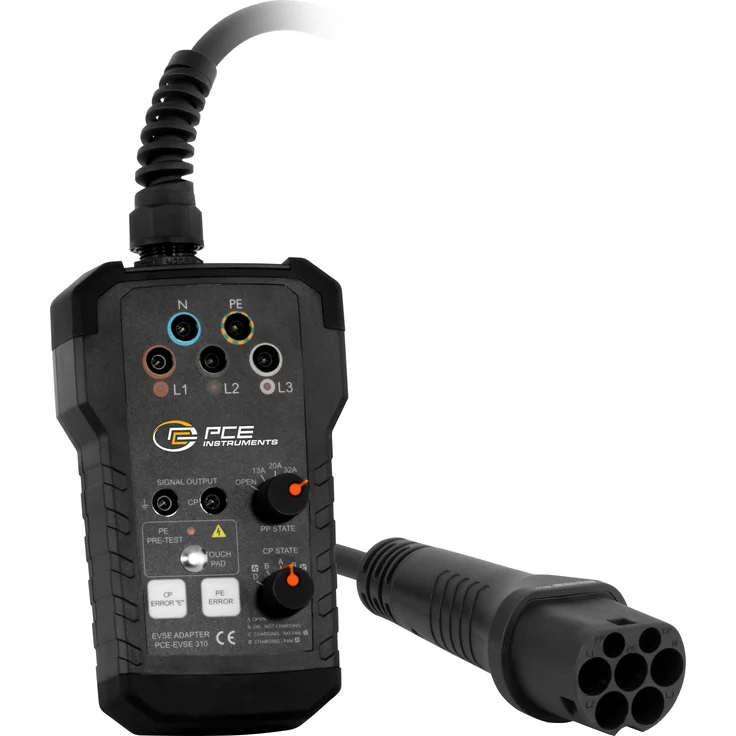 PCE Instruments Spannungsprüfer PCE-EVSE 310 Messanschlussadapter für Wallboxen, mit LED Spannungserkennung, PP und CP Simulation, in Gerätetasche, blau