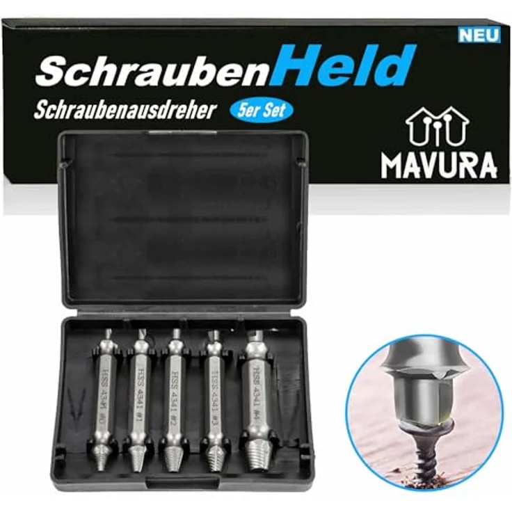 SchraubenHeld Schraubenausdreher Set Linksausdreher Satz Beschädigte, Schrauben Ausdreher Schraubenlöser Entferner Werkzeug [5 teilig] - Preisvergleich – Bild 1