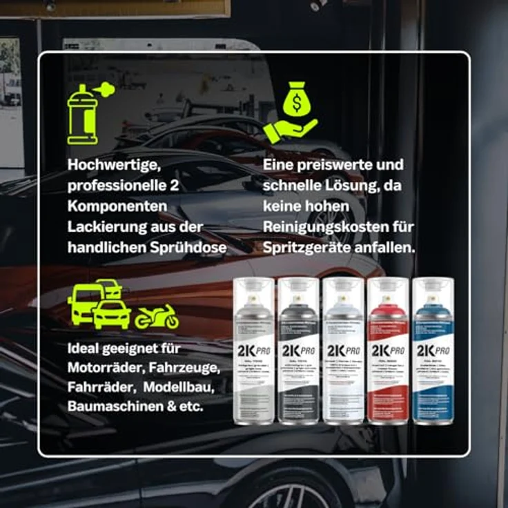 2K PRO 2K Spraydose 400ml, Schnelltrocknender 2 Komponenten Sprühlack, UV-Beständig, Stoss- und Kratzfest, RAL3000 - Feuerrot Glanz – Bild 3