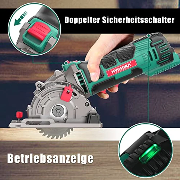 Mini Kreissäge, HYCHIKA Handkreissäge mit 3 Sägeblättern, Skalenlineal, 500W Motor aus reinem Kupfer, 4500RPM, Ideal für Holz-, Weichmetall-, Fliesen- und Kunststoffschnitte – Bild 4