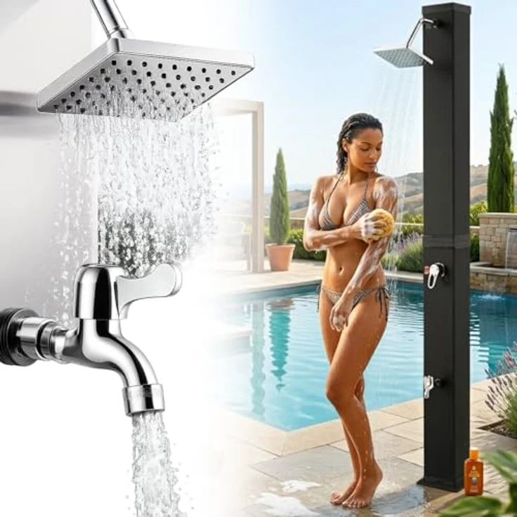 Strattore Solardusche Gartendusche - Ocean in Schwarz, 40 Liter Tankvolumen, max. 60°C heißes Duschwasser, 217,5 cm Höhe – Bild 2