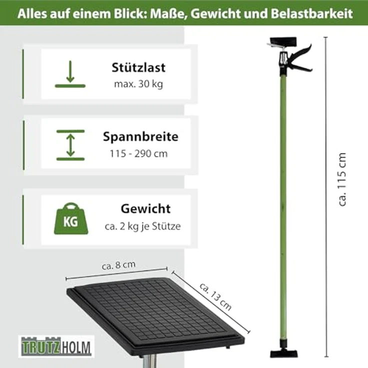 TRUTZHOLM 5x Profi Einhandstütze, Teleskop-Deckenstütze bis 290 cm, Spannbereich 115-290 cm, stabile Konstruktion bis 30 kg – Bild 2