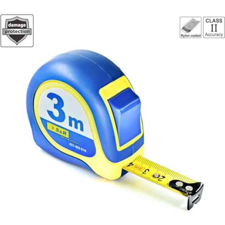 S&R Bandmaß 3m, Federbandstahl mit Magnet-Winkel, Nylon-Polymer beschichtetes Massband, schlagfestes Gehäuse Bandmaß, MUSTANG - Serie | Zollstock Metermaß, rot – Bild 3