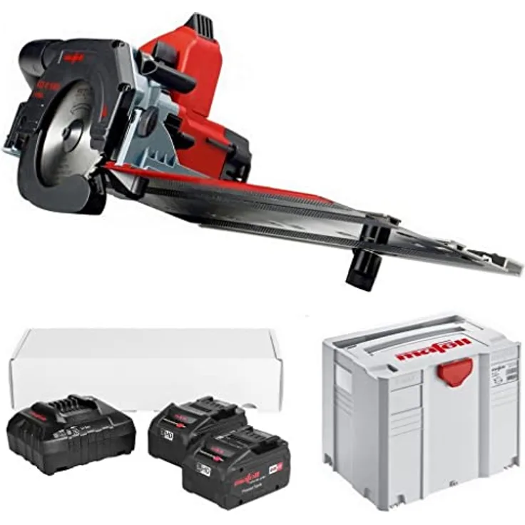 Mafell Kappschienen Säge KSS 40 18M bl PURE 91B302, Akku Kappsäge mit 40 mm Schnitttiefe und Power-Set 2