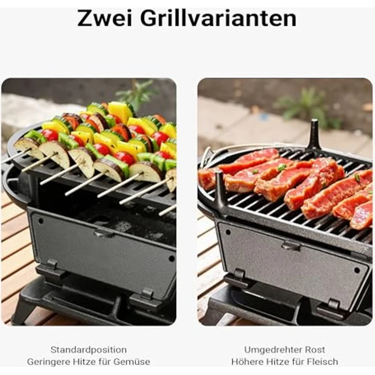 Wiltec Grilltopf aus Gusseisen, effiziente Hitzespeicherung, mit Abzugssystem, tragbar, schwarz – Bild 7