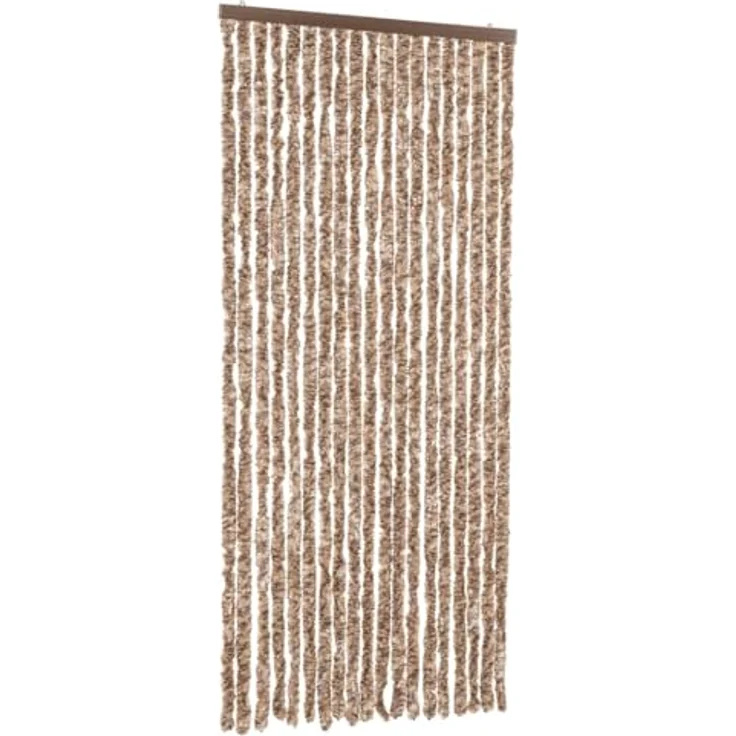 vidaXL Fliegenvorhang, Insektenschutz für Haus Mobilheim Wohnwagen, Türvorhang mit Haken, Fadenvorhang Insektenvorhang, Beige Dunkelbraun Chenille, geräuscharm, pflegeleicht, multifunktional – Bild 1