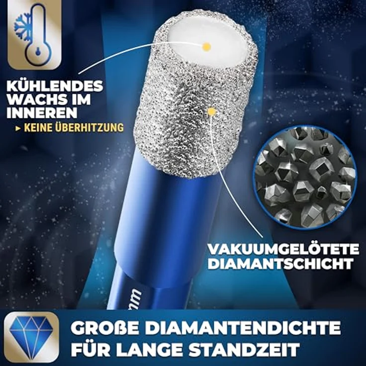S&R Bohrersatz Diamantbohrer, Fliesenbohrer, Glasbohrer Sechskant-Schaft, 4-tlg. Set (5, 6, 8, 10 mm), für Keramik, Granit, Glas, Porzellan, Fliesen, Feinsteinzeug, Marmor – Bild 3