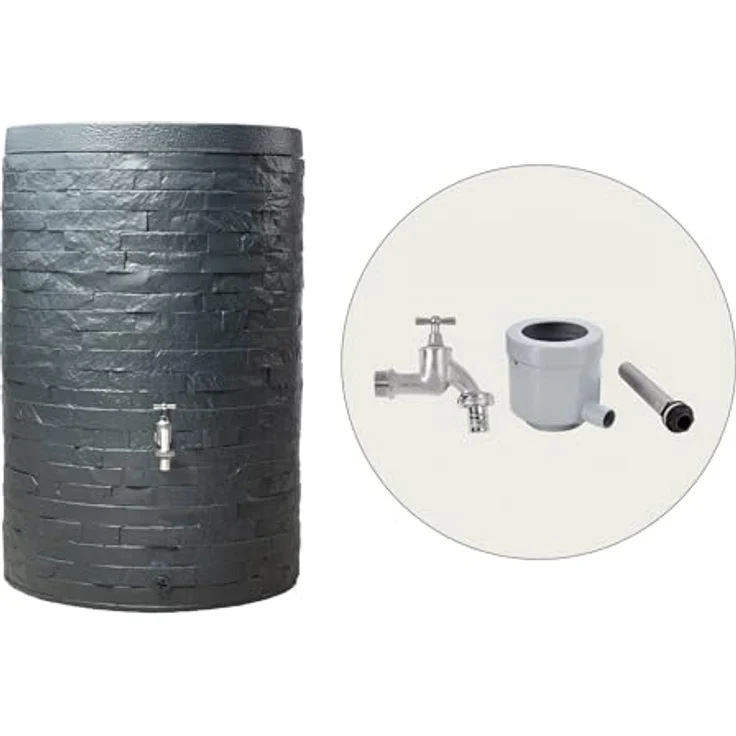 Garantia Muro Regenspeicher Komplett-Set 260 Liter Graphite Grey inkl. Chrom-Auslaufhahn & Fallrohranschluss – Bild 1