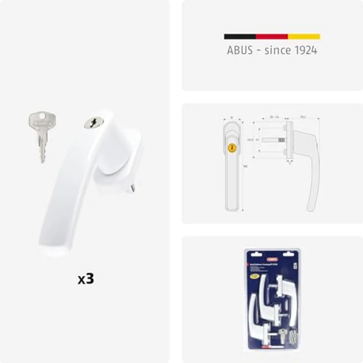 ABUS FG200, Abschließbarer Fenstergriff mit Druckzylinder, 3er Set, gleichschließend, Weiß, Sicherheitslevel 3 – Bild 4