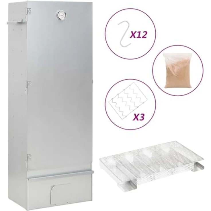 vidaXL Räucherofen, Räucherschrank mit Holzspänen, Kaltrauchgenerator und Thermometer, verzinkter Stahl für außen, großer Platz für Fleisch und Fisch – Bild 3