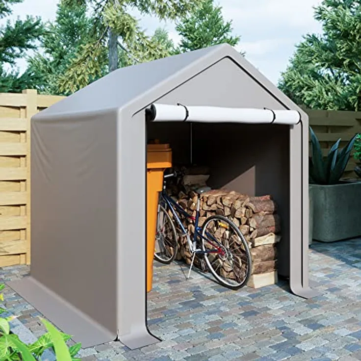 Thanaddo Garagenzelt 6.46m³ Gerätehaus Wasserdichtes Geräteschuppen 190x170x200cm, Fahrradschuppen Aufbewahrungsgarage, Grau