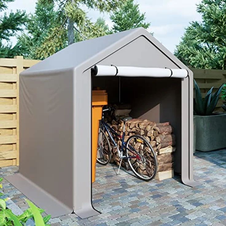 Thanaddo Garagenzelt 6.46m³ Gerätehaus Wasserdichtes Geräteschuppen 190x170x200cm, Fahrradschuppen Aufbewahrungsgarage, Grau – Bild 1