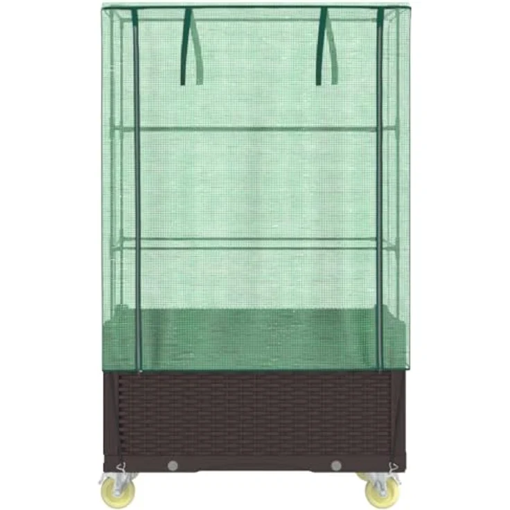 vidaXL Hochbeet mit Aufsatz und Rollen Rattan-Optik 80x50x182 cm, stabiler Rahmen, Gewächshausaufsatz, wasserfeste Abdeckung – Bild 5