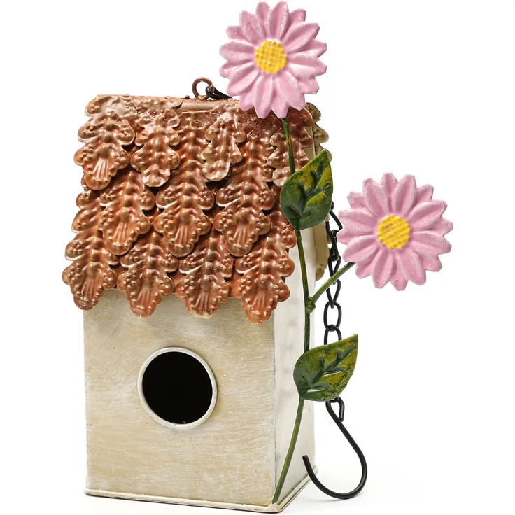 GAUMENKICK Deko Vogelhaus - Nistkasten - Metall - mit Aufhänger - H: 25,8cm - L: 19,5cm - beige