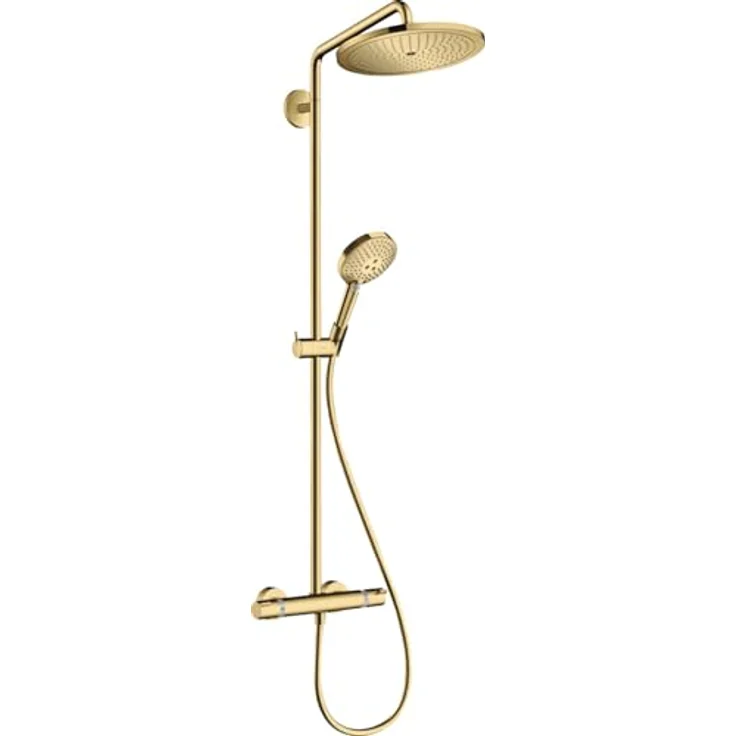 Hansgrohe Croma Select S Showerpipe 280, wassersparendes Duschsystem mit Regendusche, 3 Strahlarten, Thermostat und Schlauch, in Polished Gold Optik – Bild 1