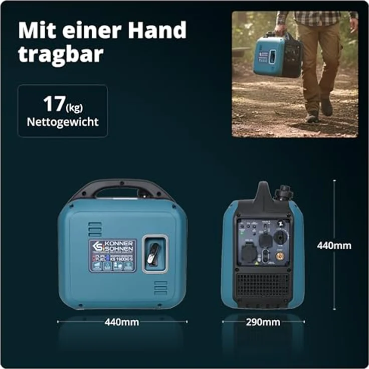 Könner & Söhnen KS 1900iG S, Inverter Benzin/Gas Generator, 17 kg, Dual-Fuel, stabile Sinuswelle, leiser Betrieb, Einsatzbereit mit Gasschlauch – Bild 6