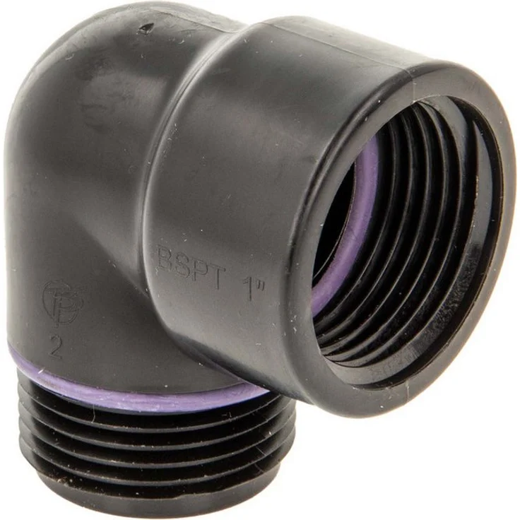 Plas-Fit Ltd. Bewässerungssystem 90° Winkel Self Seal PP-Schraubverbinder, IG x AG, 10 bar Typ EFS, schwarz, teflonfrei, werkzeuglose Montage