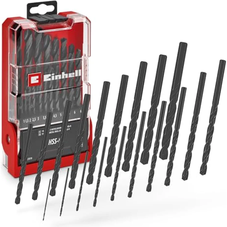 Einhell 19-tlg. HSS-R Metallbohrer-Set, HSS 4241 Stahl, schwarz brüniert, 135°-Bohrspitze, rollgewalzte Typ N Spirale, Rundschaft, inkl. Aufbewahrungskassette – Bild 1