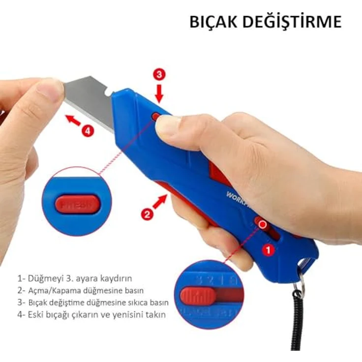WorkPro WP213010 Cuttermesser, Sicherheitsmesser mit automatischem Einzug und 4 Klingen im ABS-Koffer – Bild 5