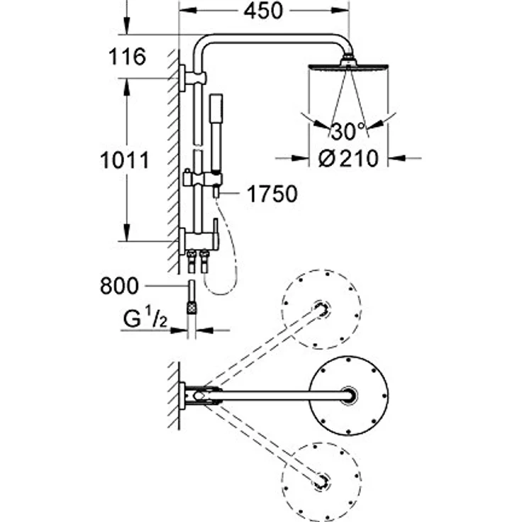 GROHE Rainshower 210 - Duschsystem mit Umstellung (Wandmontage, Antikalk-System, langlebige Oberfläche), chrom, 27058000 – Bild 2