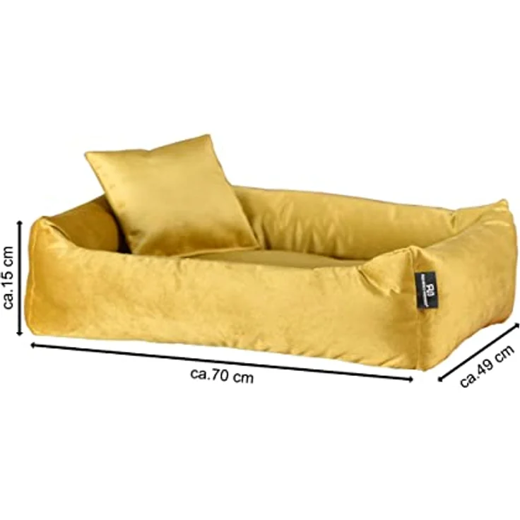 Rohrschneider Hundebett Kuschelsofa Weich + Hundekotbeutelset (M, Senf) - Nestcharakter, Trendfarben, langlebig – Bild 5