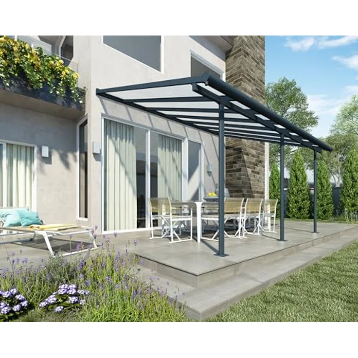 CANOPIA Terrassenüberdachung Alu Sierra 3X4.25 mit Polycarbonat Hohlkammerplatten Pergola 434 x 295 cm in Grau - Selbstmontage, verstellbar, unverwüstliche Paneele – Bild 2