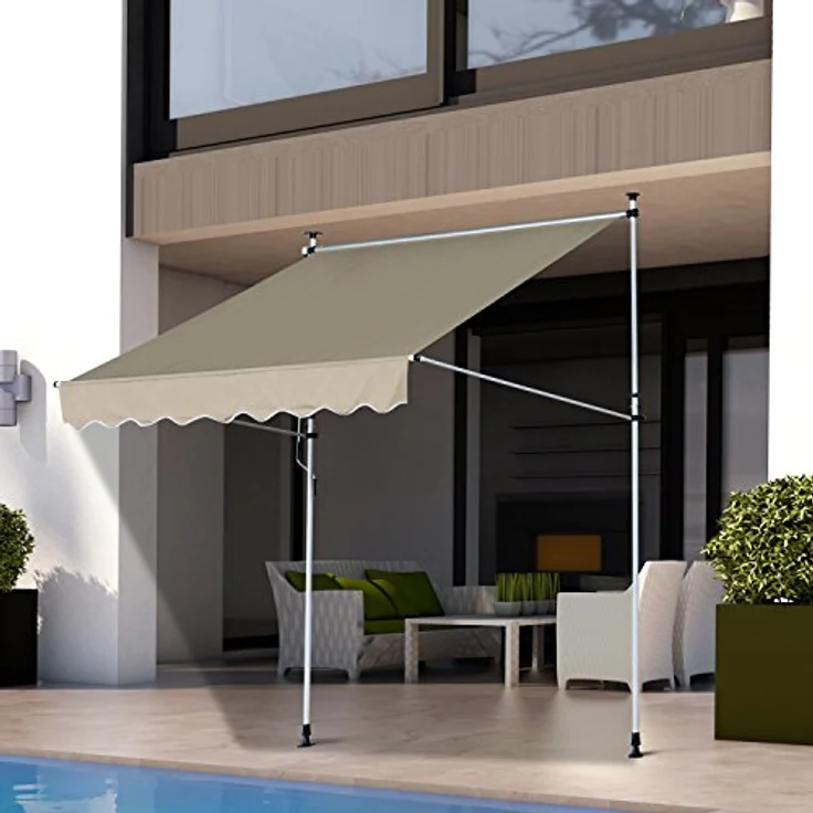 Outsunny Markise Gelenkarmmarkise Klemmmarkise Höhenverstellbar Sonnenschutz Faltarm Handkurbel Balkon Alu Beige 300 x 150cm – Bild 2