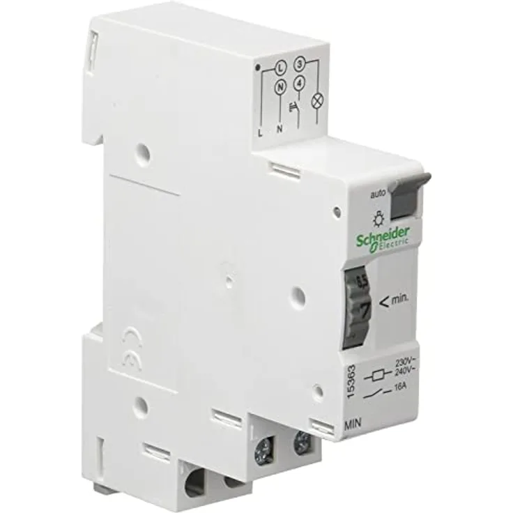 Schneider Electric Acti9 MIN, elektromechanischer Treppenlichtzeitschalter mit einstellbarem Zeitrelais 1-7 Minuten, Weiss