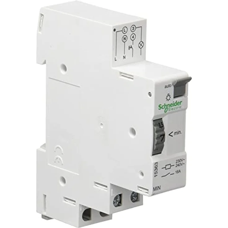 Schneider Electric Acti9 MIN, elektromechanischer Treppenlichtzeitschalter mit einstellbarem Zeitrelais 1-7 Minuten, Weiss