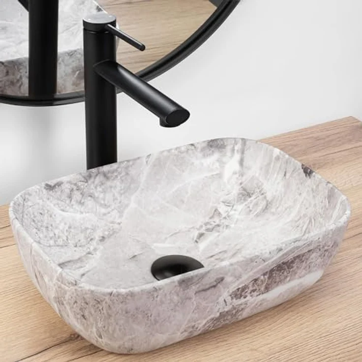 Rea Aufsatzwaschbecken Belinda mini stone matt Keramik Waschtisch 25,5 x 37 x 11,5 cm (Steinimitation) – Bild 2