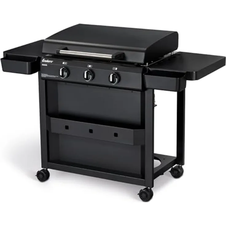 Enders Amaro Plancha Grill, Edelstahl-Plancha mit 3 stufenlos regulierbaren P-Brennern, inkl. zwei Körben, silber