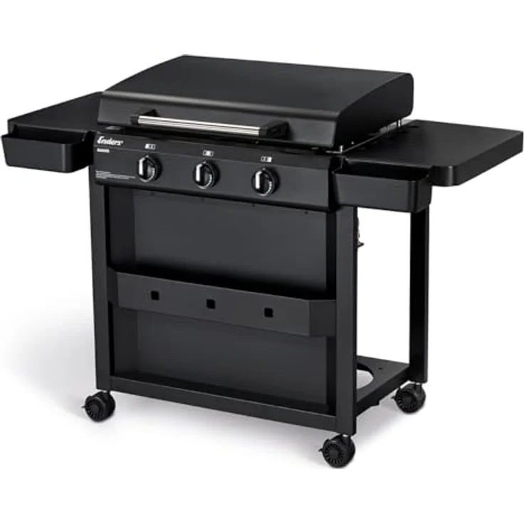 Enders Amaro Plancha Grill, Edelstahl-Plancha mit 3 stufenlos regulierbaren P-Brennern, inkl. zwei Körben, silber – Bild 1