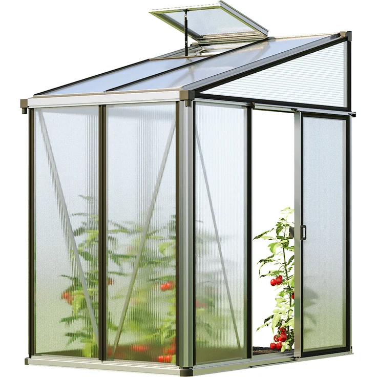 GFP Gewächshaus Anlehngewächshaus Ella 32, Aluminium, 137x194 cm, mit 16 mm Polycarbonat-Platten und Einfachschiebetür