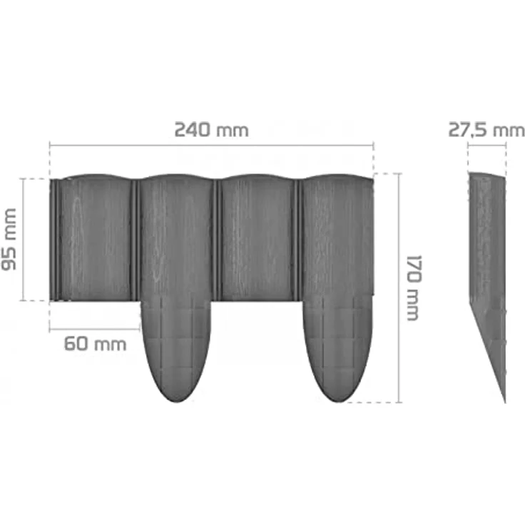 Cellfast ECO Rasenkante Palisade Gartenpalisade Raseneinfassung Beetumrandung Enfache Zusammenstellung Graphit (240cm) – Bild 2
