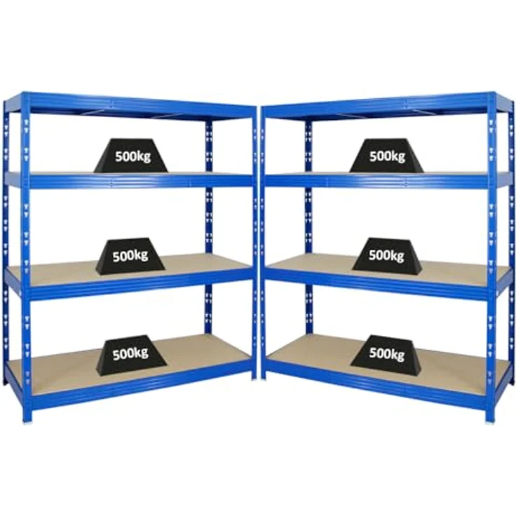 Proregal Schwerlastregal Mega Deal Profi RHINO, 180 x 160 x 60 cm, Traglast 500 kg pro Boden, 4 höhenverstellbare Böden, Steckmontage, Blau – Bild 3