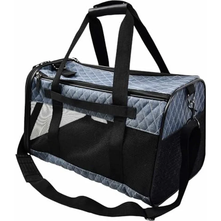 Nobby Tasche LEMA blau 46 x 28 x 28 cm, strapazierfähiger Stoff in Jeansoptik, für Tiere bis ca. 7 kg, mit Utensilienfach und Netzeinsätzen – Bild 2