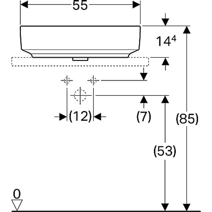 Geberit Aufsatzwaschtisch VariForm elliptisch, 550 x 400 mm, ohne Hahnloch, ohne Überlauf weiß – Bild 3