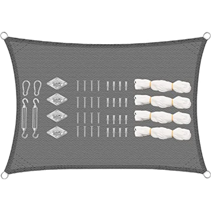 WOLTU Sonnensegel rechteckig 2x4m Sonnenschutz HDPE Durchlässig Atmungsaktiv Sonnendach UV Schutz mit Befestigung Set