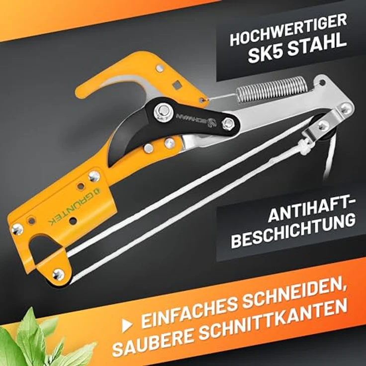 GRÜNTEK Raupenscheren Aufsatz SCHWAN, Teleskopstiel WELS kompatibel, Astschere mit hoher Hebelkraft und robustem Zugseil, für Äste bis 25 mm Durchmesser – Bild 3
