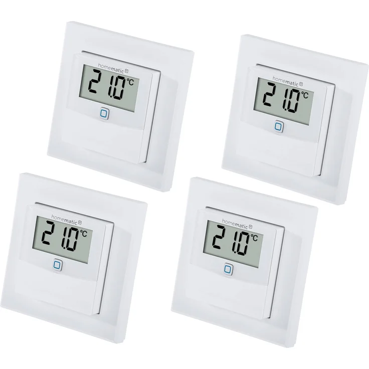 Homematic IP 150180A0, Temperatur- und Luftfeuchtigkeitssensor mit Display, 4 Stück, für Innenräume