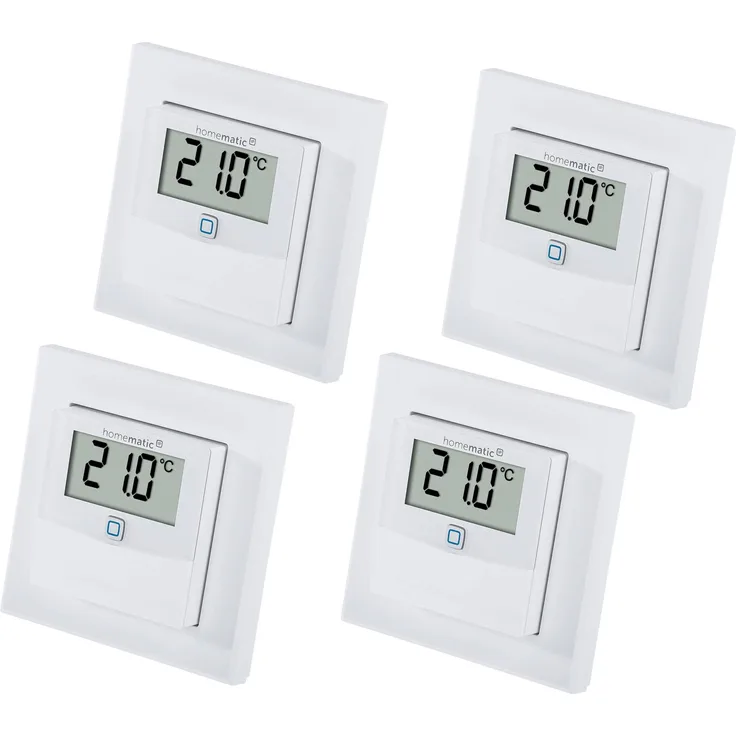 Homematic IP 150180A0, Temperatur- und Luftfeuchtigkeitssensor mit Display, 4 Stück, für Innenräume