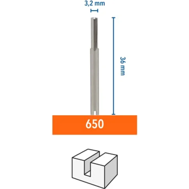 Dremel 650 Fräser (HSS) (Zubehör für Multifunktionswerkzeug, HSS-Fräser 3,2mm zum Gravieren, Schnitzen und Fräsen in Holz, Laminate, Kunstoffe, Plexiglass, Gummi, Spanplatten u.v.m.) – Bild 2