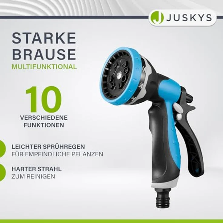 Juskys Schlauchtrommel Basic, 30 m, Multifunktionsbrause, 10 Funktionen, diverse Adapter, Blau/Dunkelgrau – Bild 8